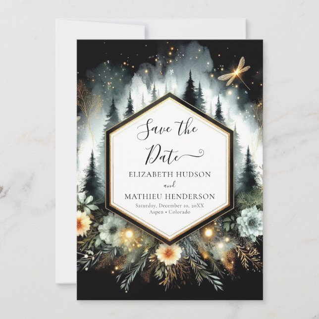 Save The Date Typographie du Whimsical Mariage forestier enchant (Devant)