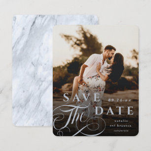Save The Date Typographie élégante de couleur bleu poussiéreux e