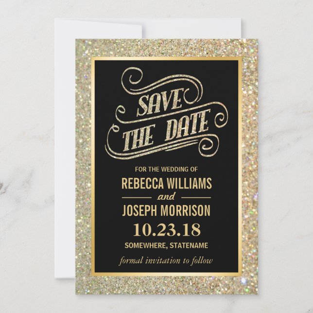 Save The Date Typographie Enregistrer la date Parties scintillan (Devant)