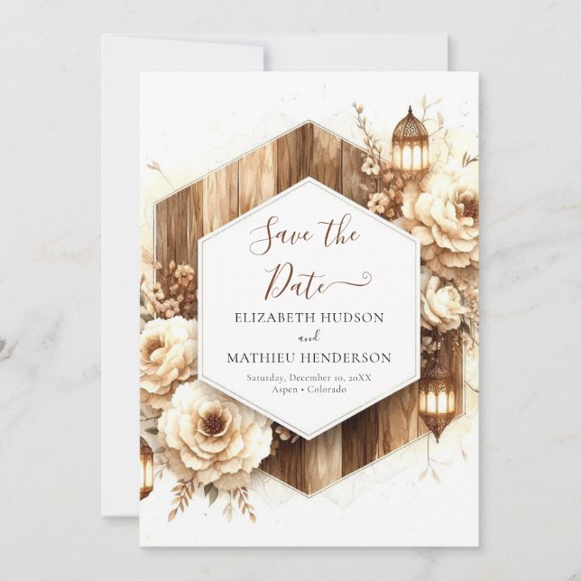 Save The Date Typographie florale Mariage rustique (Devant)