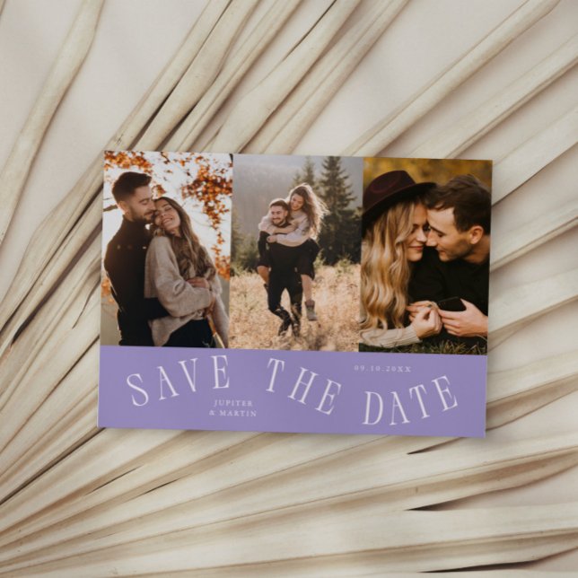 Save The Date Typographie incurvée Multi Photo Lilas (Créateur téléchargé)