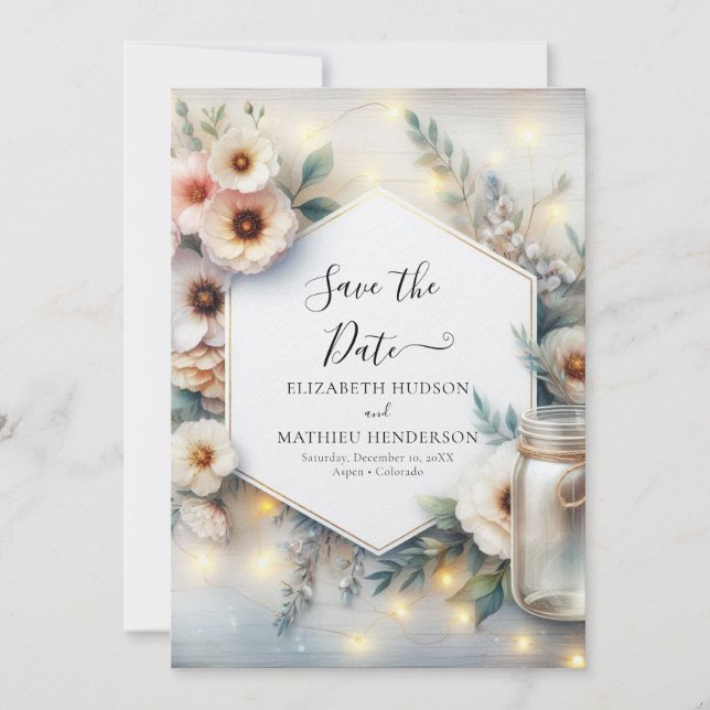 Save The Date Typographie Mariage unique Mason Jar (Devant)