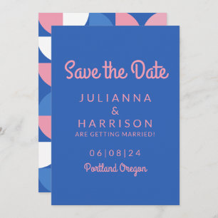 Save The Date Typographie mignonne rose et bleu blanc