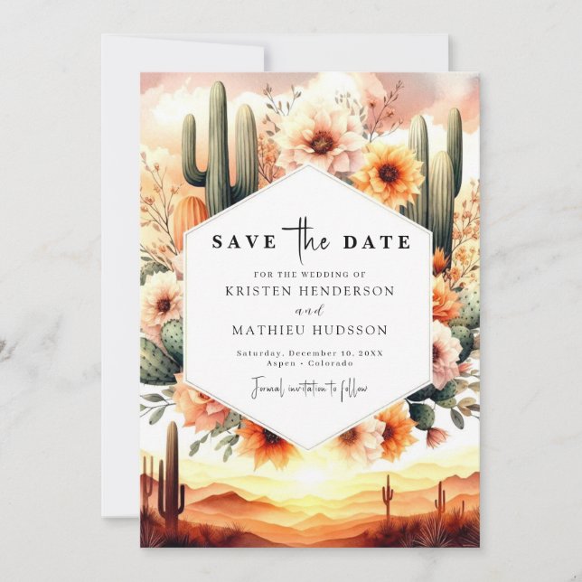 Save The Date Typographie minimale Mariage Cactus (Devant)