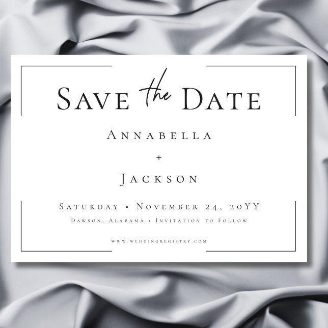 Save The Date Typographie minimale Mariage noir et blanc (Minimal Typography Black & White Wedding Save The Date)