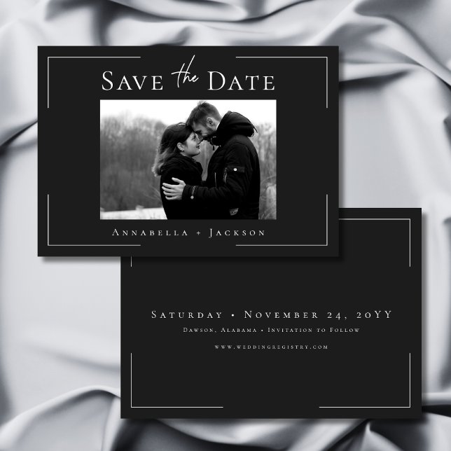 Save The Date Typographie minimale Mariage photo noir et blanc (Minimal Typography Black & White Photo Wedding Save The Date)