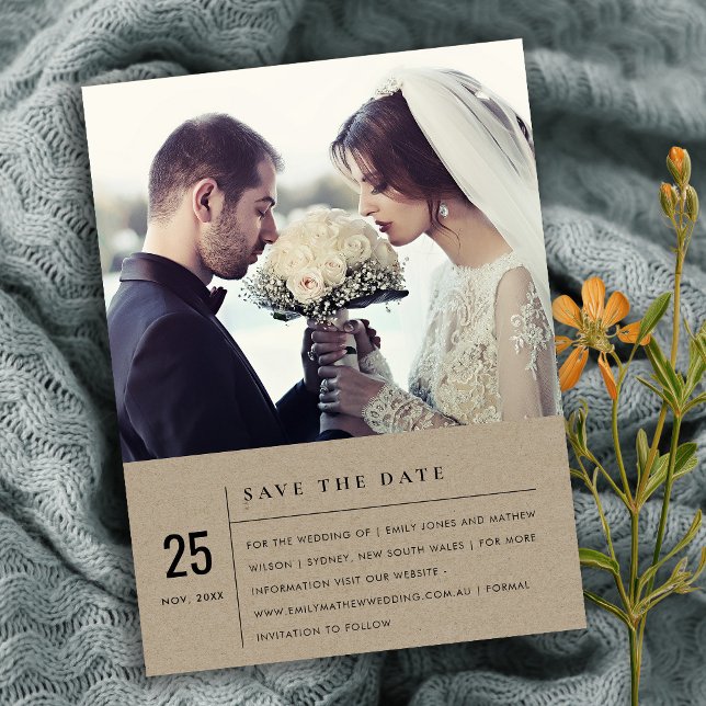 SAVE THE DATE TYPOGRAPHIE MINIMALE MODERNE KRAFT PHOTO DE MARIAG (Créateur téléchargé)