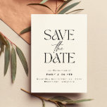 Save The Date Typographie moderne audacieuse crème mariage noir<br><div class="desc">Typographie moderne classe mariage audacieux enregistrer la carte de date. Avec une typographie moderne et élégante et un design d'arrière-plan d'inspiration art déco moderne. Les couleurs peuvent être customisées.</div>