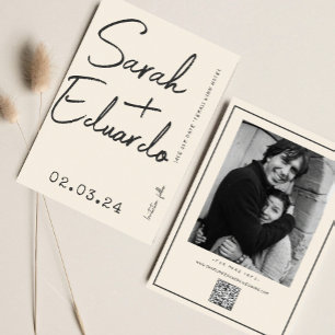 Save The Date Typographie moderne B&W Handwriting Photo Qr Code