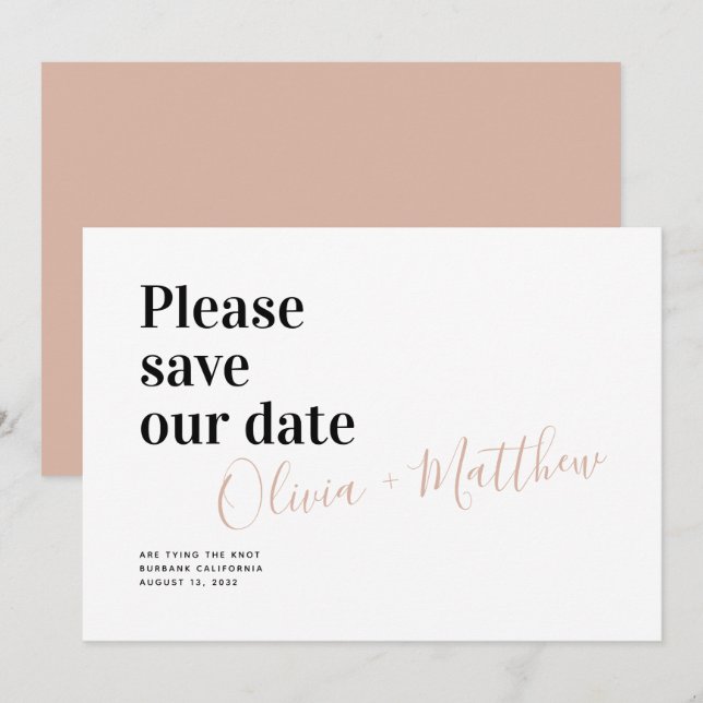 Save The Date Typographie moderne chic Enregistrer la date (Devant / Derrière)