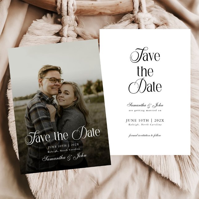 Save The Date Typographie Moderne Chic Photo en Noir et Blanc (Créateur téléchargé)