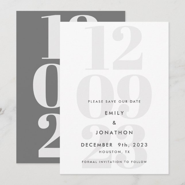 Save The Date Typographie moderne de date gris (Devant / Derrière)