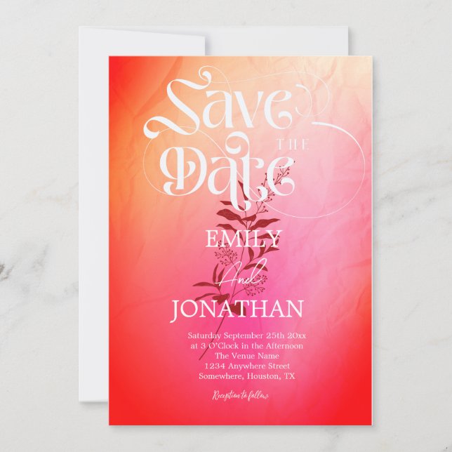 Save The Date Typographie moderne de l'aquarelle rose orange (Devant)