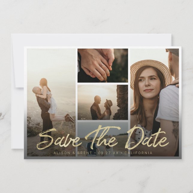 Save The Date Typographie moderne de style brosse dorée avec ima (Devant)