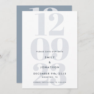 Save The Date Typographie moderne Dusty Blue Date