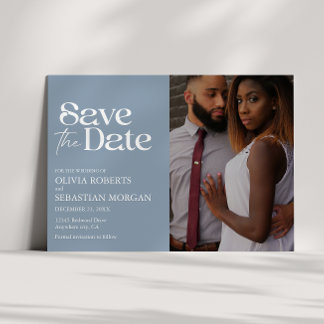 Save The Date Typographie moderne Dusty Blue Photo Mariage
