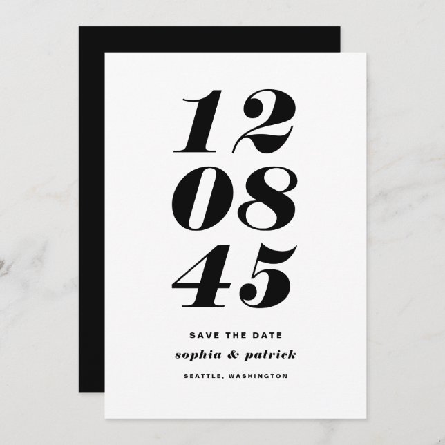 Save The Date Typographie moderne en noir et blanc (Devant / Derrière)
