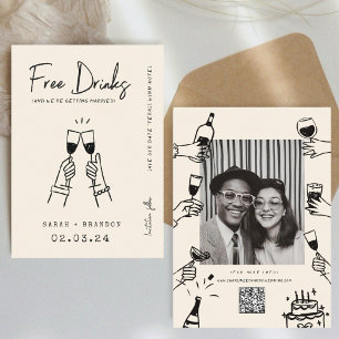 Save The Date Typographie moderne FunnyBoissons libres Photo Qr