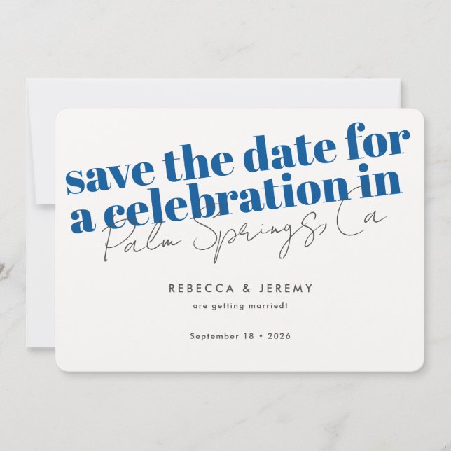 Save The Date Typographie moderne Gras Mariage bleu (Devant)