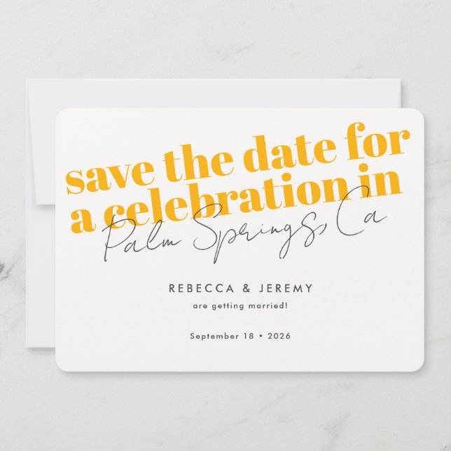 Save The Date Typographie moderne Gras Mariage jaune doré (Devant)