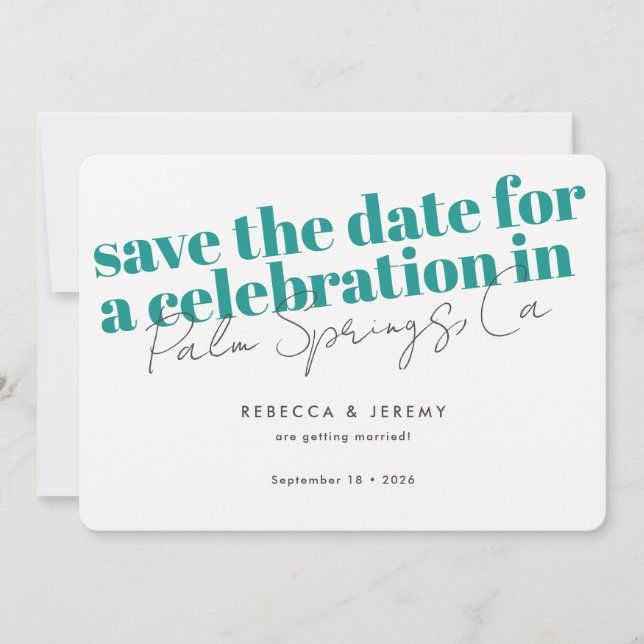 Save The Date Typographie moderne Gras Mariage Turquoise (Devant)