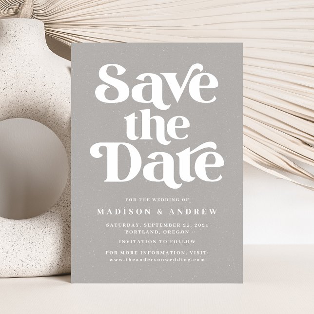 Save The Date Typographie moderne grise et blanche mouchetée (Créateur téléchargé)
