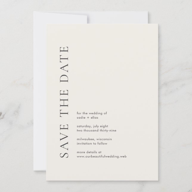 Save The Date Typographie Moderne Mariage Élégant Beige (Devant)
