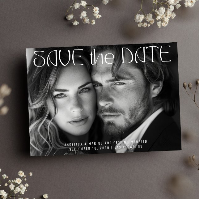 Save The Date Typographie moderne Mariage photo horizontal compl (Créateur téléchargé)