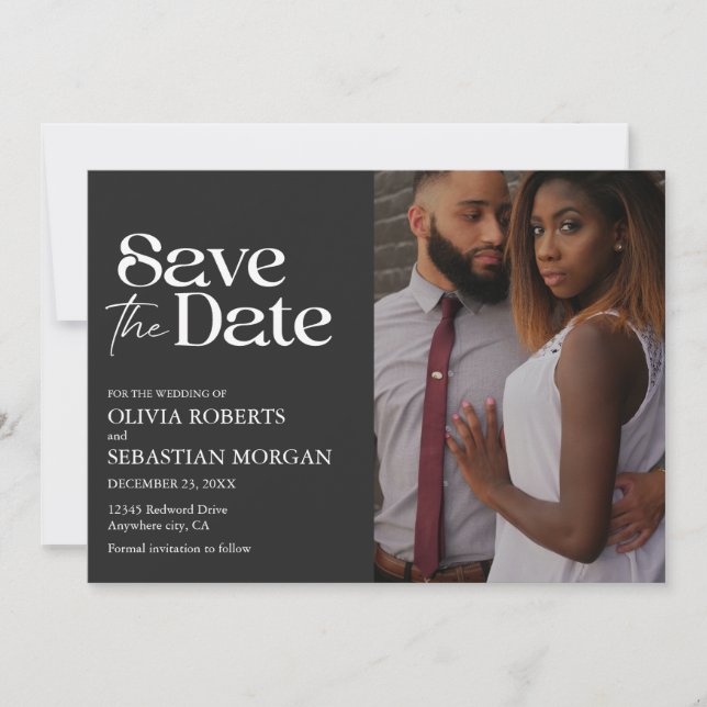 Save The Date Typographie moderne Mariage photo noir (Devant)