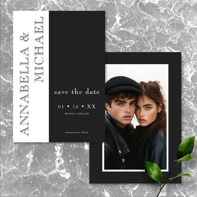 Save The Date Typographie moderne Mariage photo noir blanc (Modern Typography Black White Photo Wedding Save The Date)