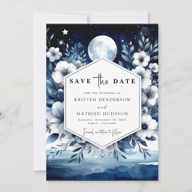 Save The Date Typographie moderne Moonlit Mariage (Devant)