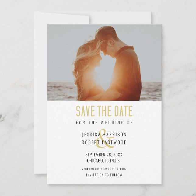 Save The Date Typographie moderne Photo personnalisée Simple (Devant)