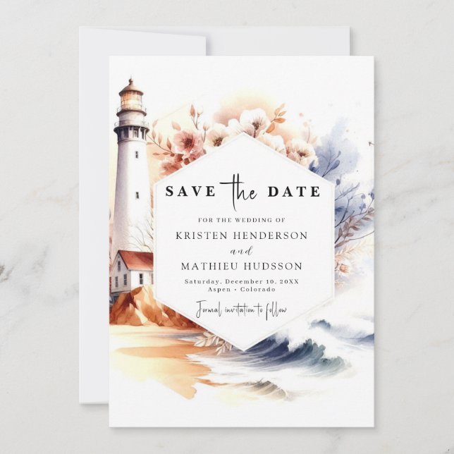 Save The Date Typographie moderne Romance Mariage phare (Devant)