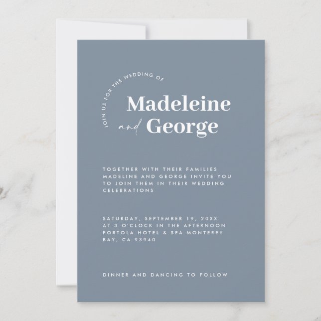 Save The Date Typographie moderne simple et élégante bleu poussi (Devant)
