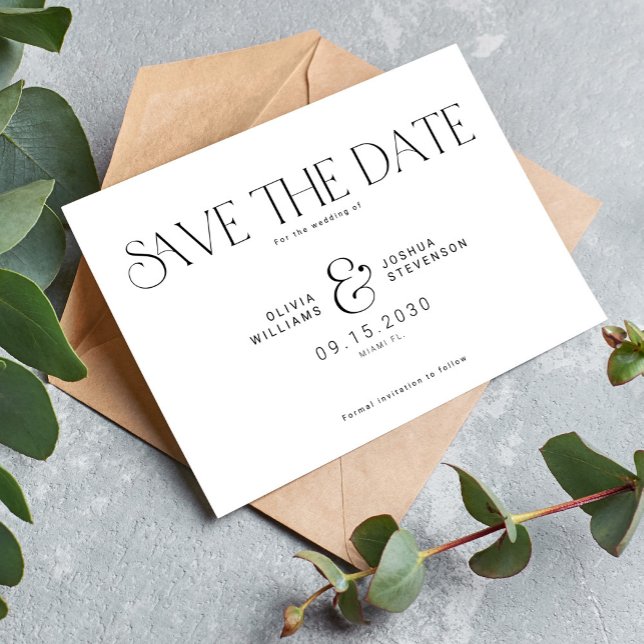 Save The Date Typographie moderne simple mariage noir et blanc (Créateur téléchargé)