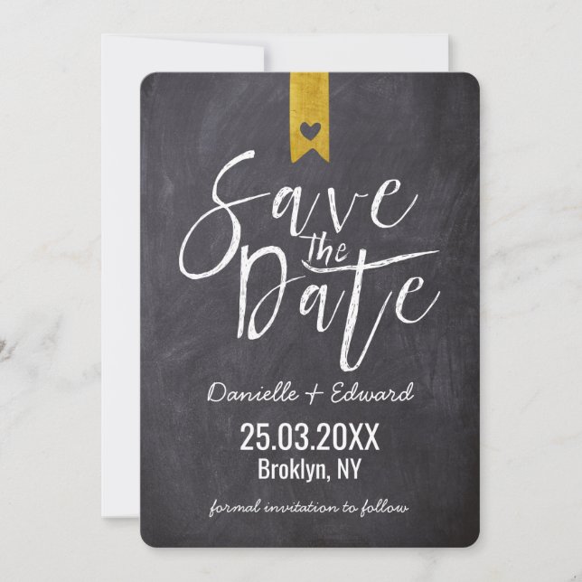 Save The Date Typographie Moderne Tableau Noir Sans Photo (Devant)
