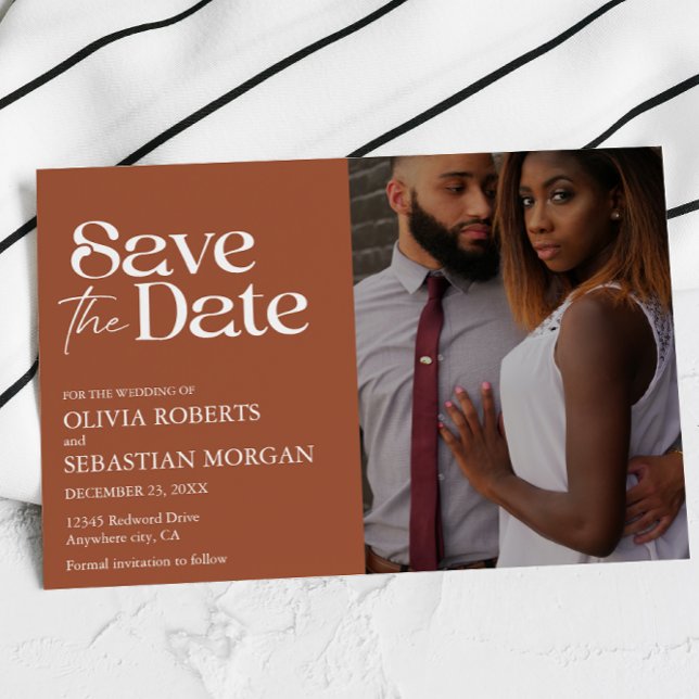 Save The Date Typographie moderne Terracotta Mariage photo (Créateur téléchargé)