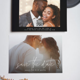 Save The Date Typographie moderne White Overlay Photo Code QR