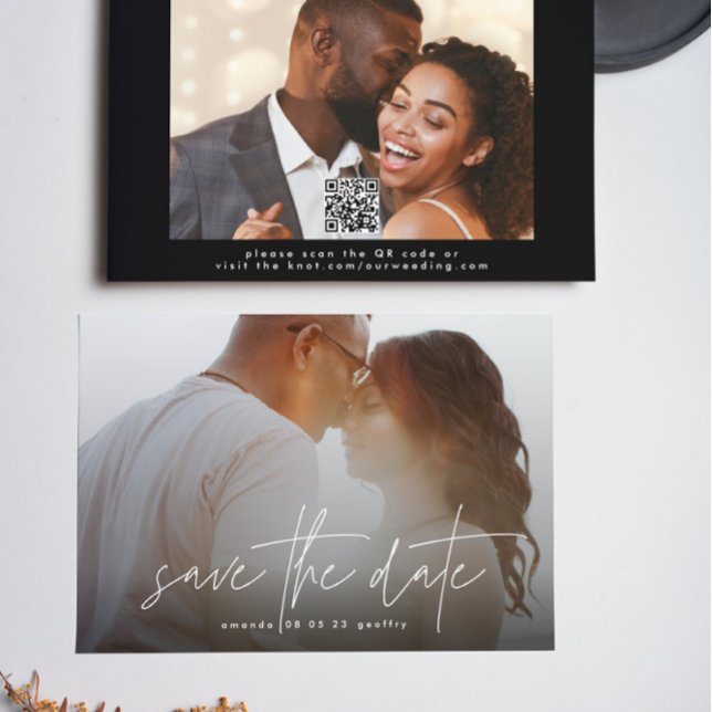 Save The Date Typographie moderne White Overlay Photo Code QR (Créateur téléchargé)
