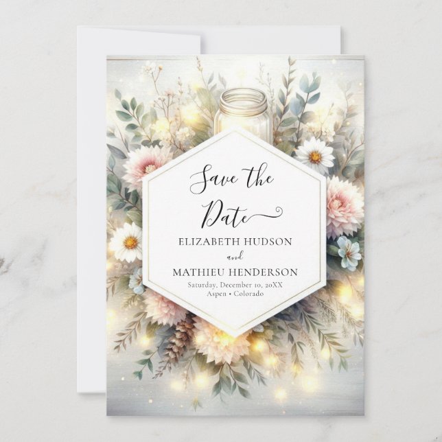 Save The Date Typographie modifiable Mason Jar Mariage (Devant)
