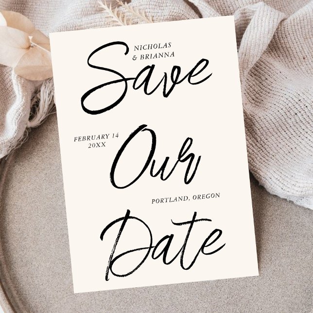 Save The Date Typographie Noir Brosse Mariage Unique Non Photo (Créateur téléchargé)