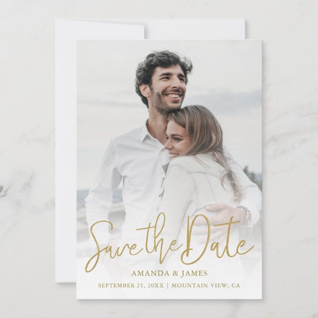 Save The Date Typographie Or moderne Mariage photo simple (Devant)