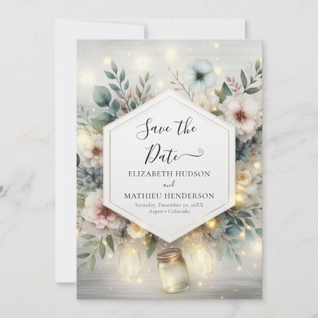Save The Date Typographie personnalisée Mason Jar Mariage (Devant)