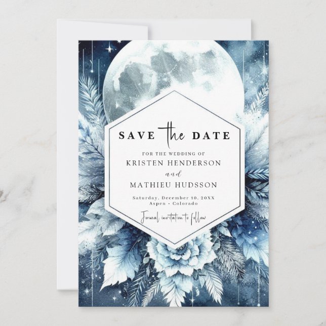 Save The Date Typographie personnalisée Moonlit Mariage (Devant)