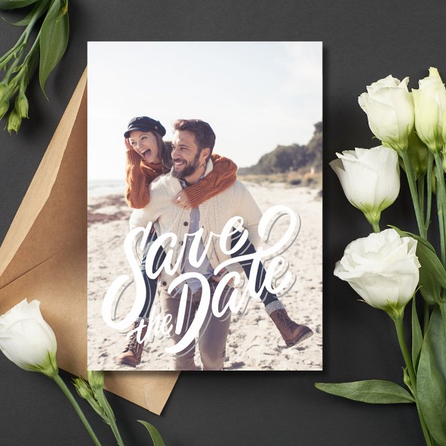 Save The Date Typographie Photo Mariage élégant (Typography Photo Elegant Wedding Save The Date)