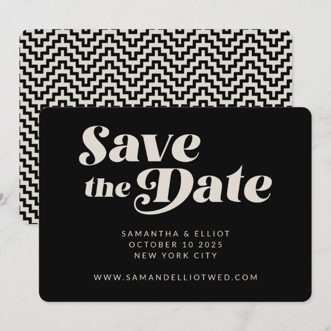Save The Date Typographie Rétro Gras Mariage Noir Blanc Élégant (Devant / Derrière)