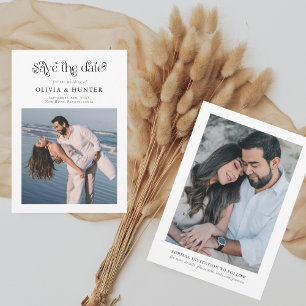 Save The Date Typographie rétro Mariage noir et blanc