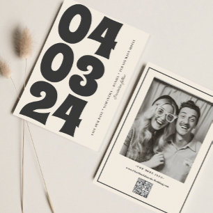 Save The Date Typographie rétro Vintage B&W Numéro photo Qr Code