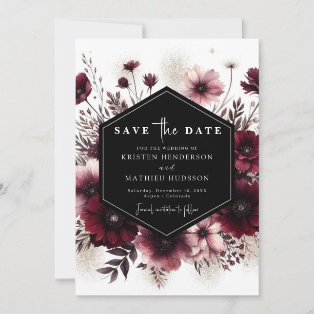 Save The Date Typographie romantique Bourgogne Mariage (Devant)
