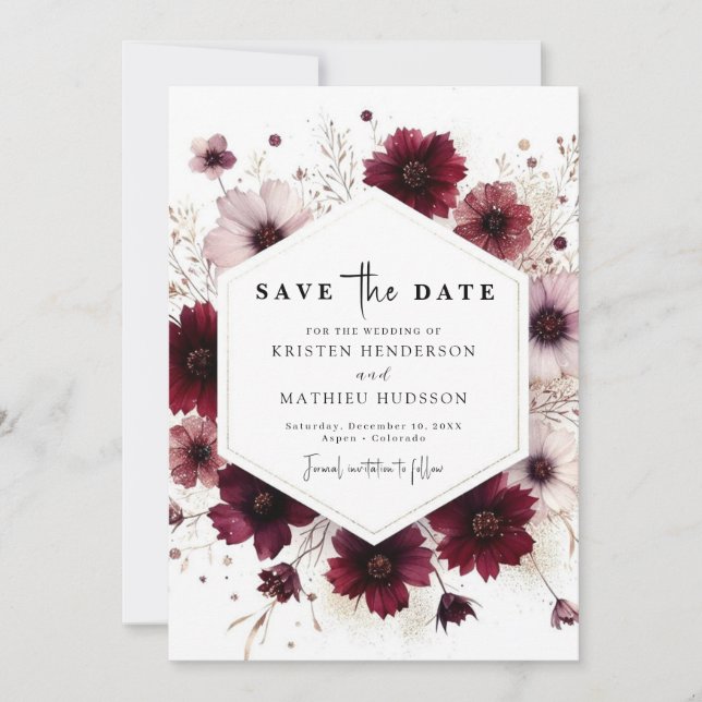 Save The Date Typographie Romantique Bourgogne Mariage (Devant)